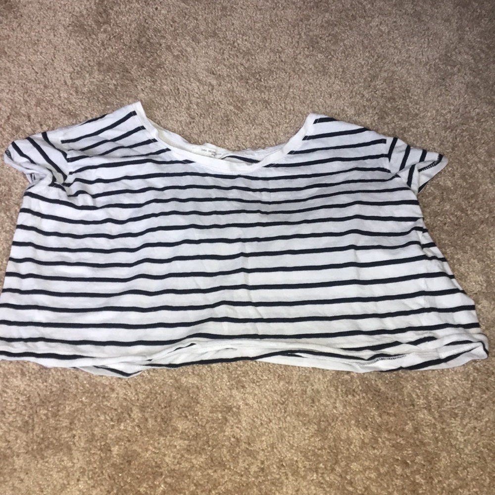 ZARA White/Black Striped Crop Top